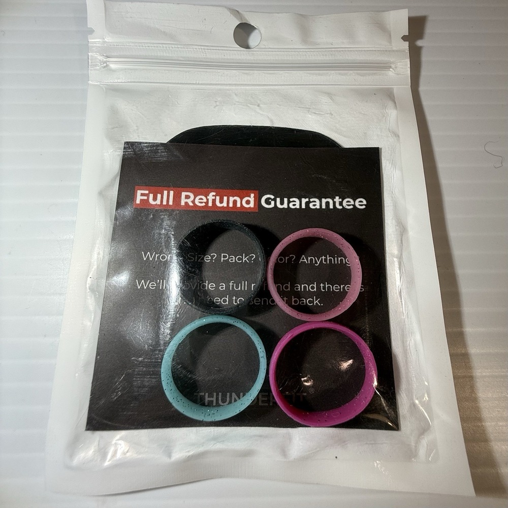 New Women's 4 Pack ThunderFit Diamond Silicone Wedding Bands - Sz 9 Glitter Safe